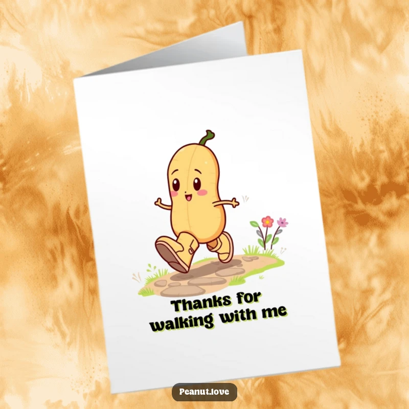 Funny Free Printable Thank You Card: Peanut in Big Boots Skipping Cheerfully Along a Path