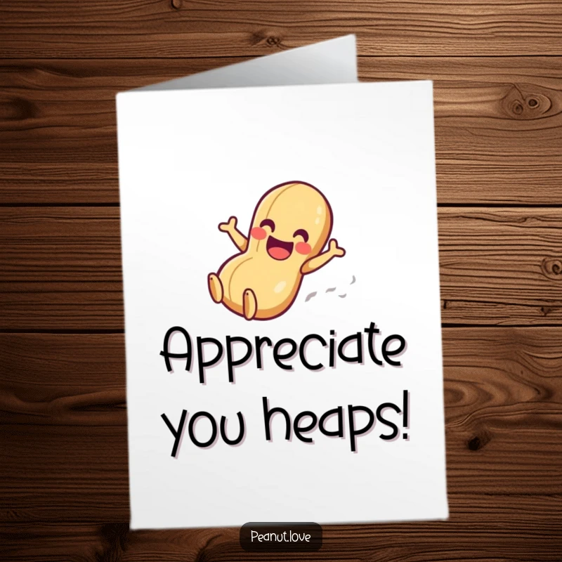Funny Free Printable Thank You Card: Anthropomorphic peanut character smoothly sliding down a surface with gleeful abandon.