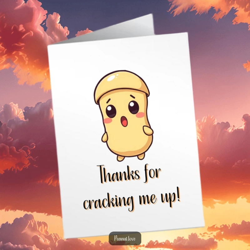 Funny Free Printable Thank You Card: A Kawaii peanut looks surprised as its shell cracks open, a unique thanks.
