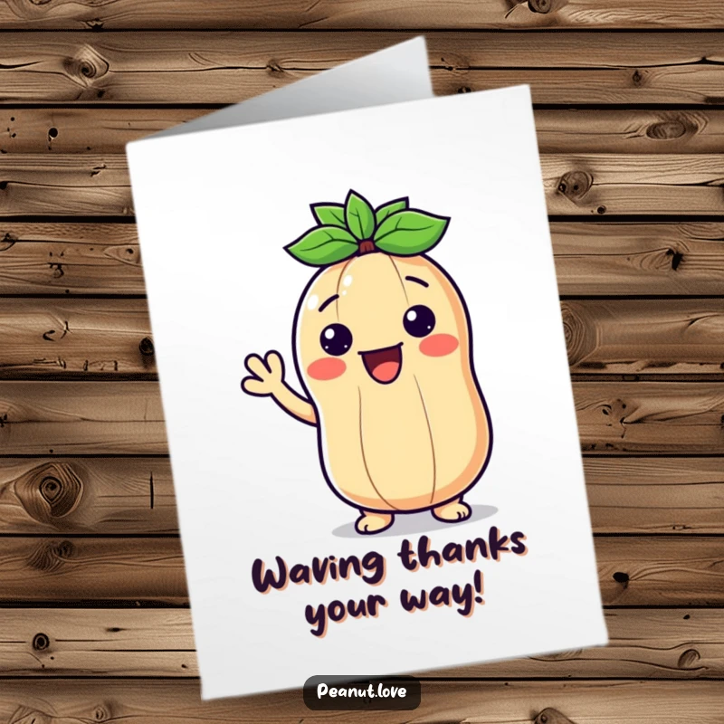Funny Free Printable Thank You Card: A Kawaii peanut with a wide smile offers a friendly wave of thanks.