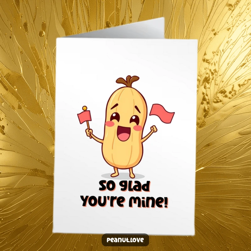 Funny Free Printable Thank You Card: Excited peanut character waving a miniature flag, a funny way to show gratitude, great DIY gift.