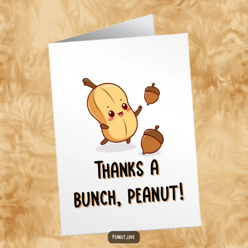 Funny Free Printable Thank You Card: Determined kawaii peanut reaching for an acorn, a funny way to say thanks, perfect DIY gift.