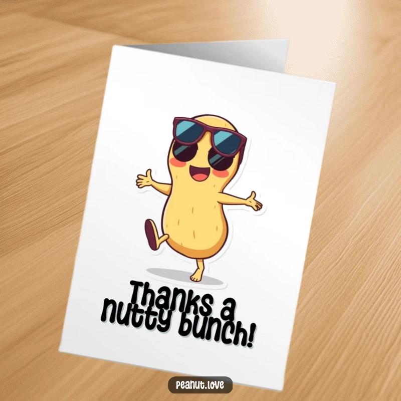 Funny Free Printable Thank You Card: Sunglasses-Wearing Peanut Mid-Cartwheel Expressing Gratitude