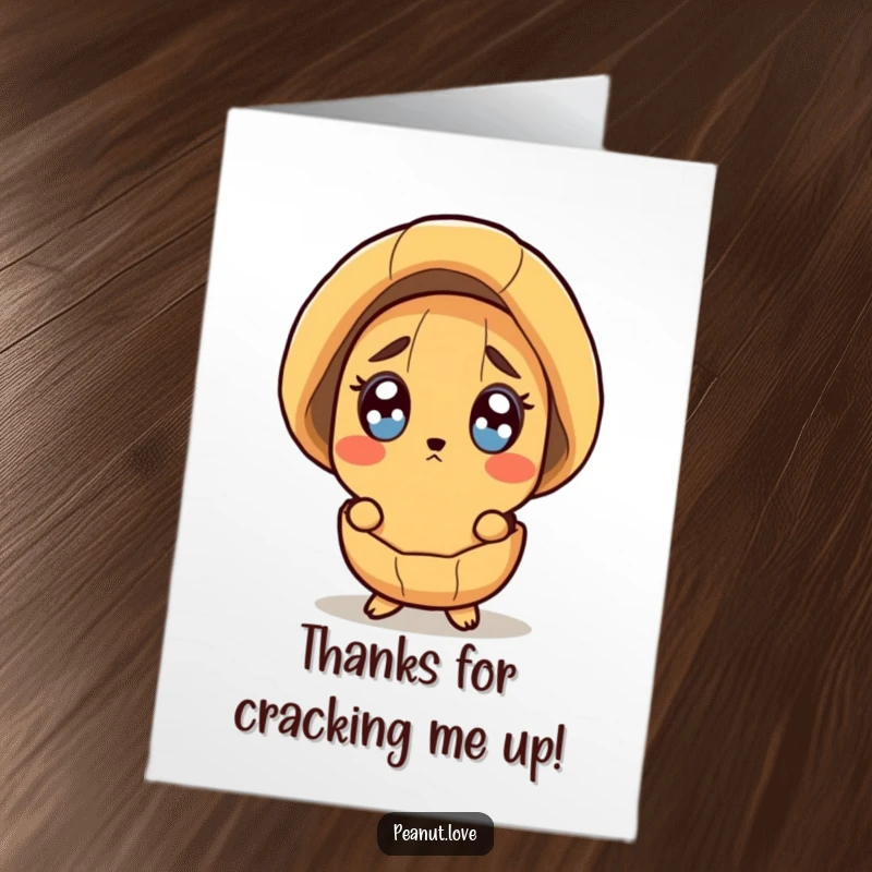 Funny Free Printable Thank You Card: Peanut with wide eyes peeking out of a slightly ajar shell, expressing surprise thanks.