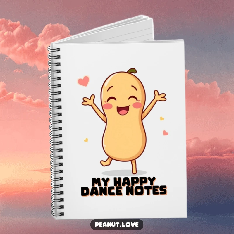 Funny Peanut Notebook: Features a happy peanut character energetically dancing on the cover, ready for your notes.