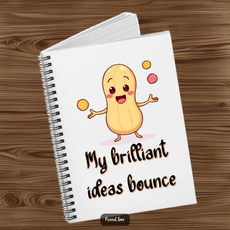 Funny Notebook featuring a Cheerful Peanut Character Juggling Tiny Candy Pieces, Inspiring Sweet Notes