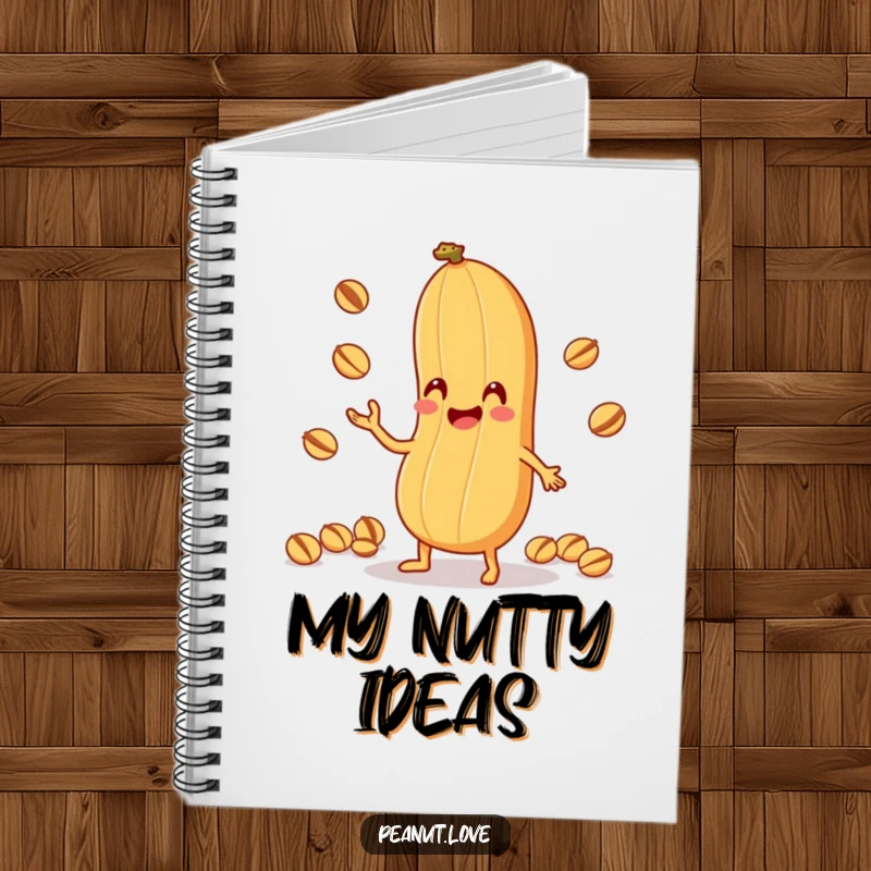 Funny Peanut Juggling Notebook: A lined notebook featuring an anthropomorphic peanut character comically juggling tiny nuts with its shell, perfect funny gift ideas.