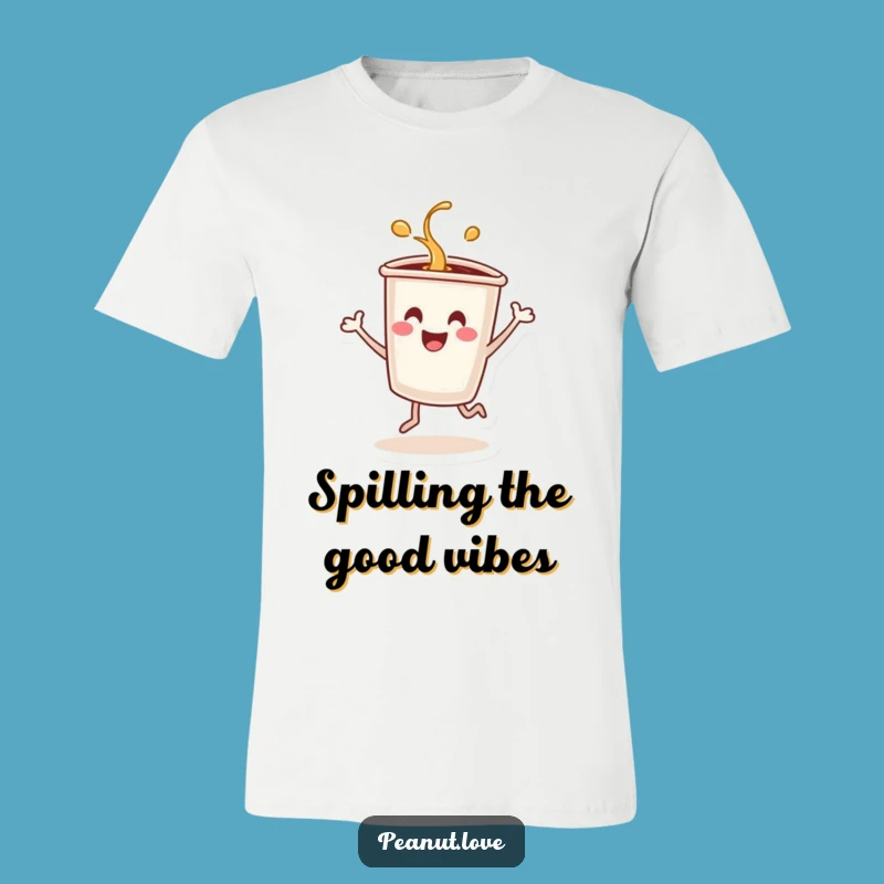 Funny Dancing Coffee Cup T-Shirt: Energetic Spill, Hilarious Style