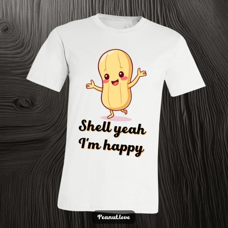 Funny Peanut T-Shirt: A giggling peanut character doing a happy little dance with tiny arms, full of glee.