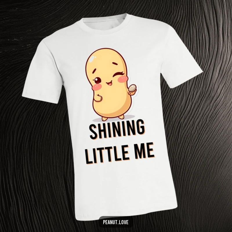 Funny Sneaky Peanut T-Shirt: A peanut character winking mischievously while holding a shiny pebble, conveying playful secrets and nutty humor.