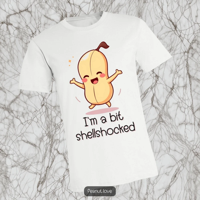 Funny t-shirt showcasing a dizzy peanut character spinning with pure, unadulterated joy and humorous energy.