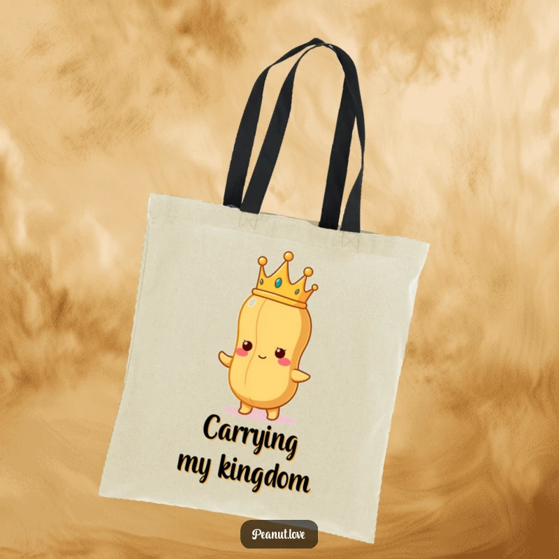 Funny Peanut King Tote Bag: A proud peanut wearing a crown, holding a perfect peanut shape, perfect for a funny, regal, and functional carry-all.